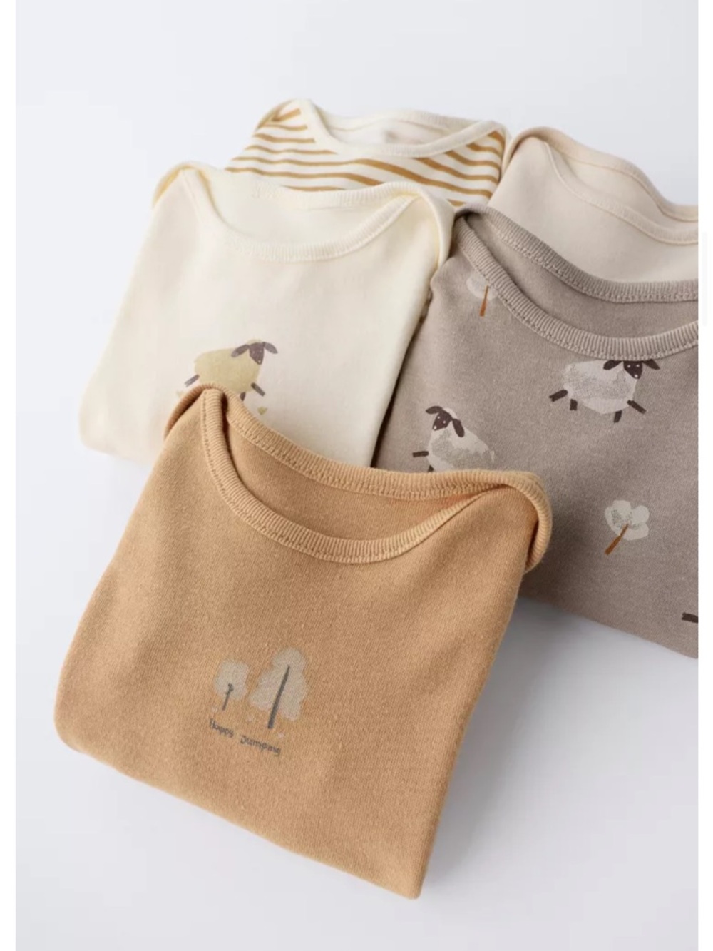 Zara pack of 5 Sheep Print Long-Sleeve One-Piece Bodysuits